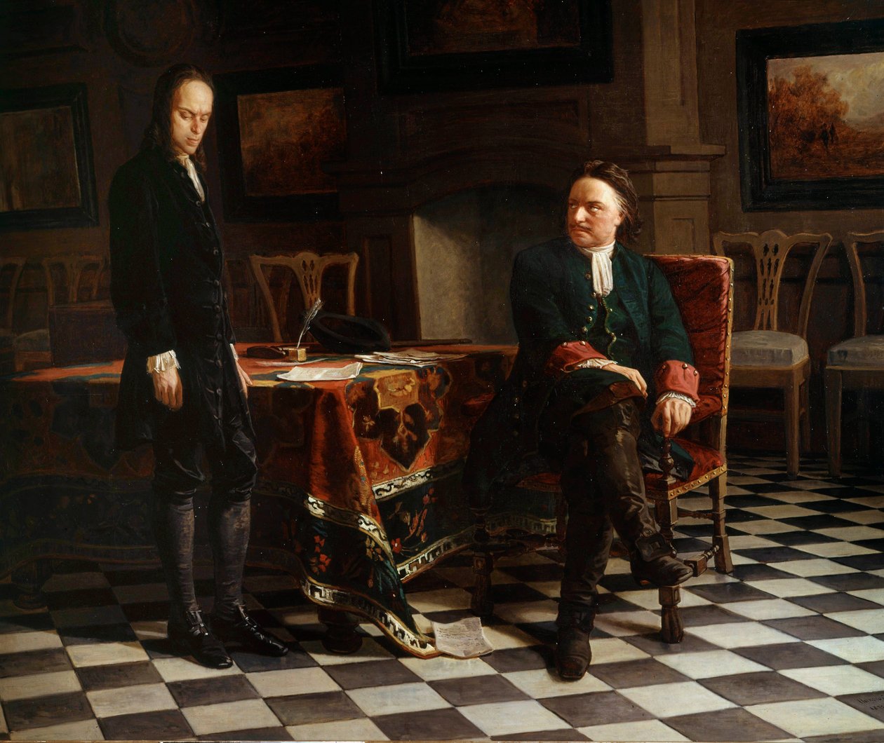 Ritratto di Pietro I il Grande (1672-1725), zar russo e suo figlio Alessio (1690-1718) da School Russian