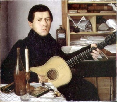 Ritratto di un giovane con una chitarra, c.1830 da School Russian
