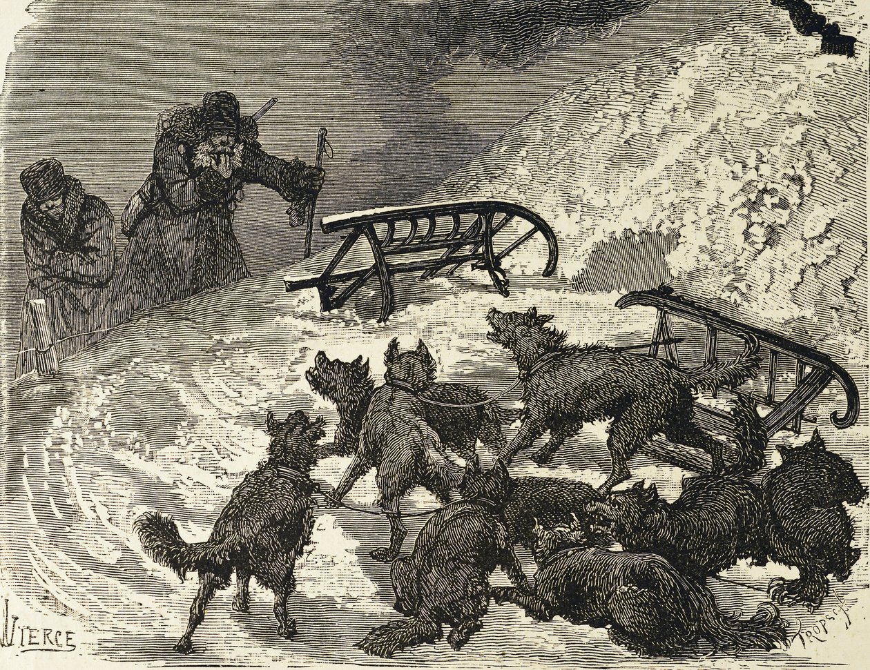 Siberia. Slitta rovesciata, artista russo (incisione) da School Russian