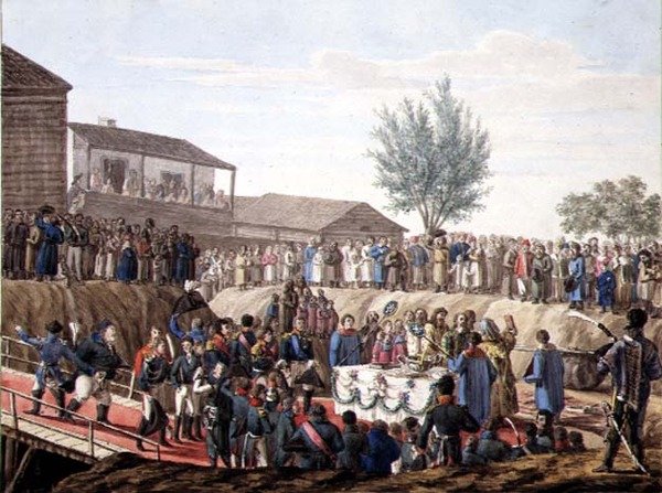 La posa della prima pietra della Dogana a Mohiloff nel 1820 da School Russian