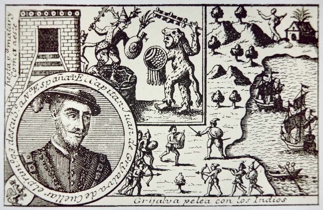 Gli spagnoli sotto Juan de Grijalva sbarcano a Yucatan e ingaggiano i guerrieri Maya nella Battaglia di Champoton, maggio 1518 da School Spanish
