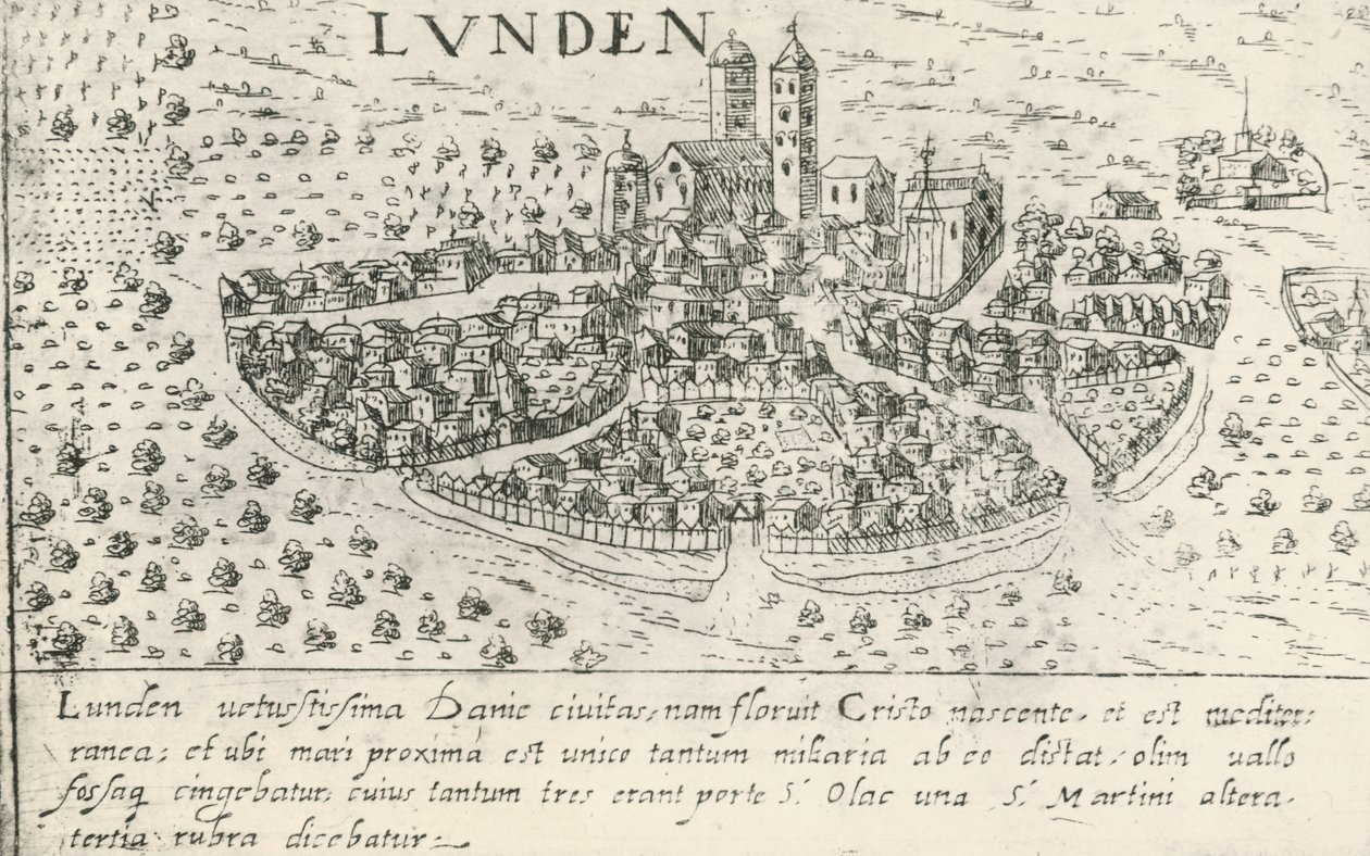 La città di Lund, Svezia (acquaforte) da School Swedish