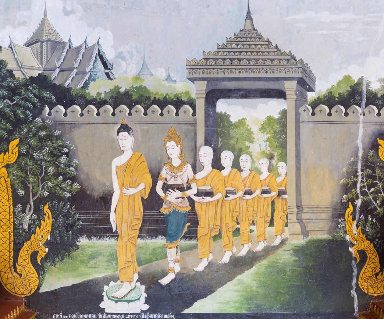 Affresco che raffigura una scena della vita del Buddha, tempio Wat Phra That Doi Suthep da School Thai
