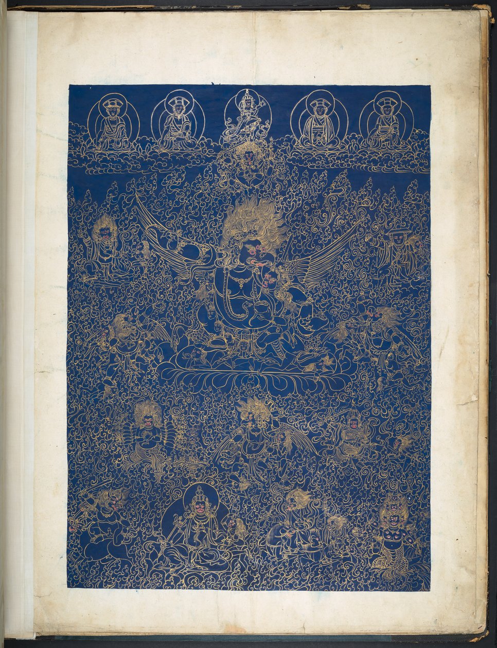 Uno dei 12 disegni che raffigurano divinità tibetane di un artista tibetano, probabilmente a Lhasa, c.1800 da School Tibetan