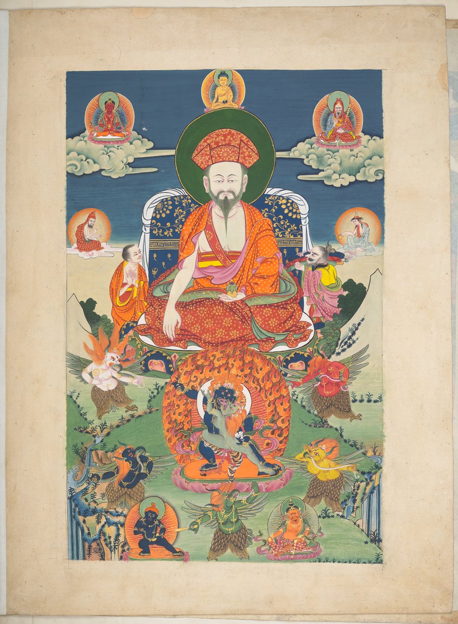 Uno dei 12 disegni raffiguranti divinità tibetane di un artista tibetano, probabilmente a Lhasa, c.1800 da School Tibetan