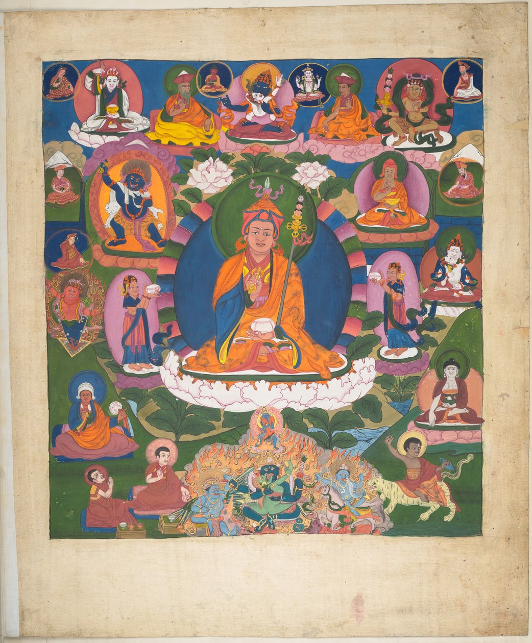 Uno dei 12 disegni che raffigurano divinità tibetane di un artista tibetano, probabilmente a Lhasa, c.1800 da School Tibetan