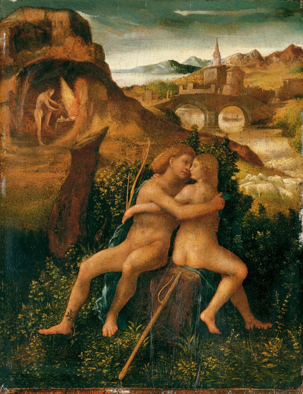 Venere e Marte in un paesaggio fluviale con Vulcano che lavora nella sua fucina, c.1500 da School Venetian