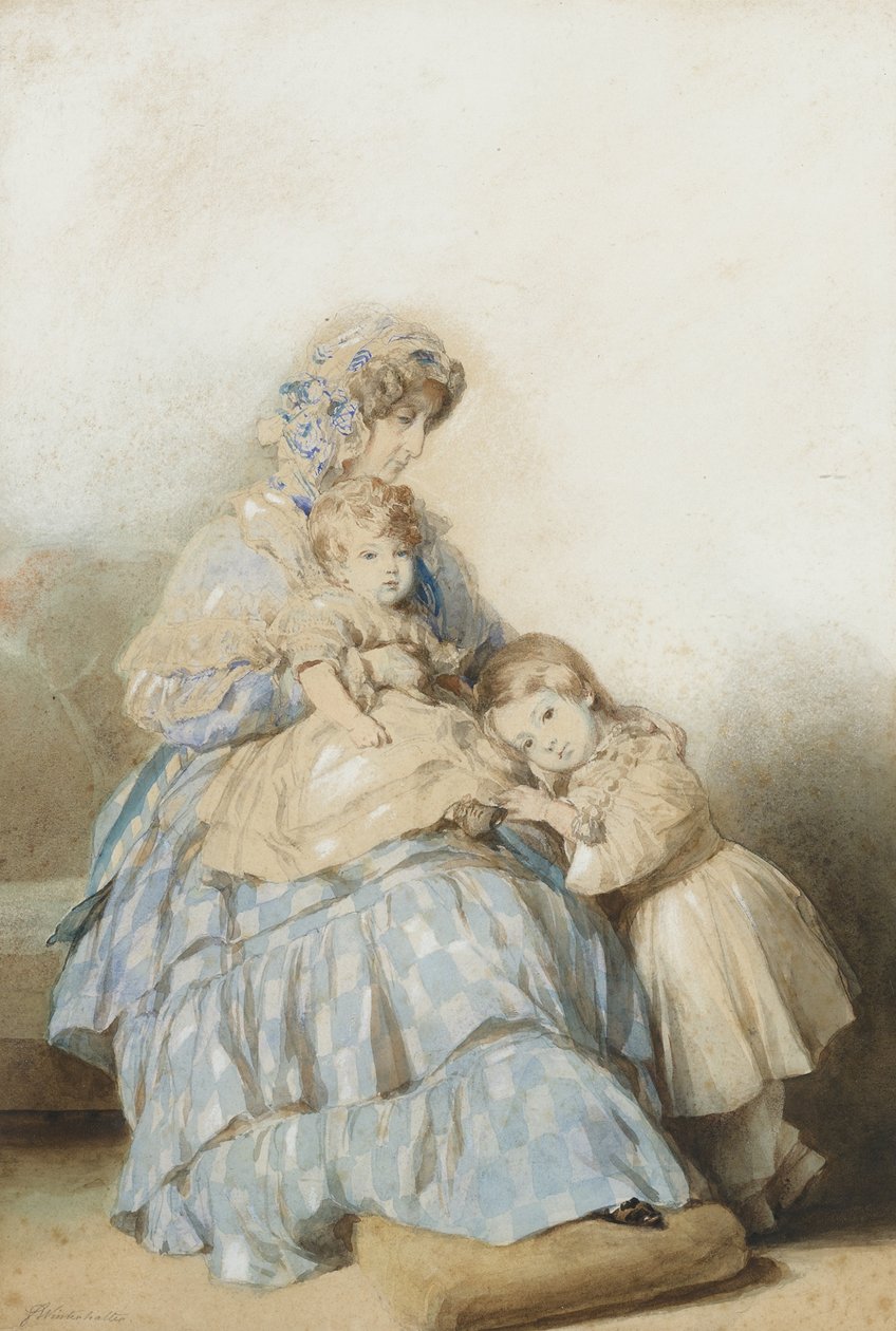 Regina Maria Amalia dei Francesi, con i figli del Principe Luigi, Duca di Nemours, 1845 da School of Franz Xaver Winterhalter
