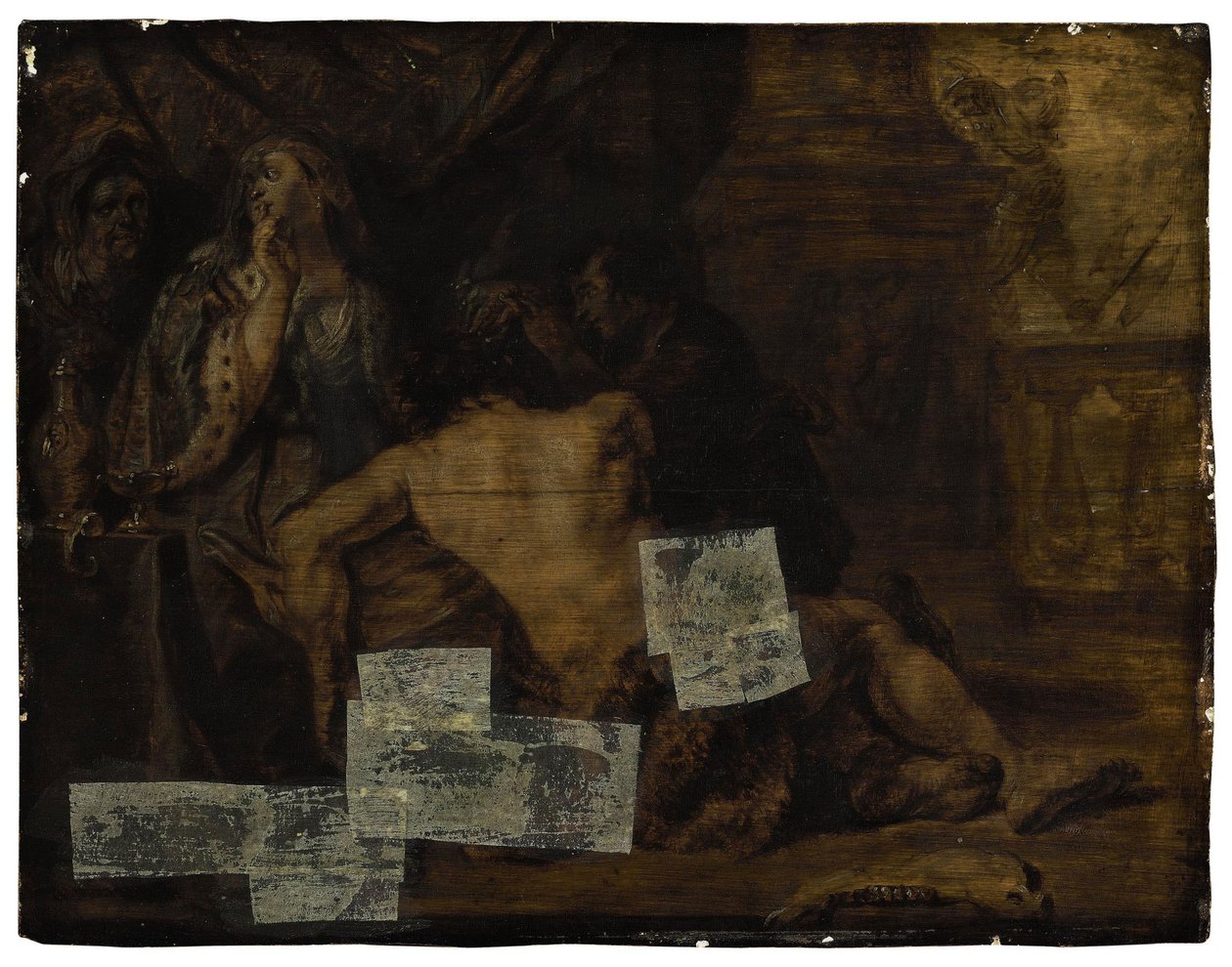 Sansone, che dorme in grembo a Dalila, viene privato dei capelli (Giudici 16:19). da School of Peter Paul Rubens