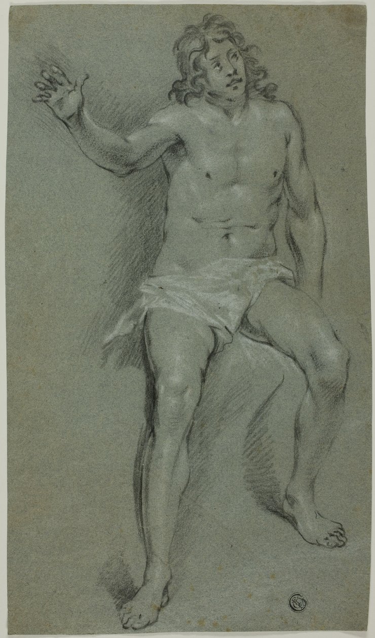 Nudo maschile seduto (recto); schizzi di mano e testa di ragazzo (verso) da School of Rembrandt van Rijn