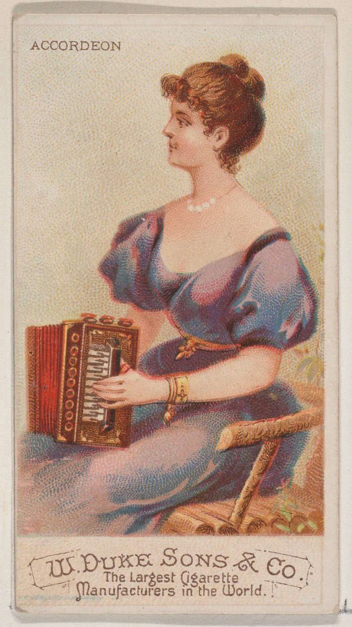 Fisarmonica, dalla serie Strumenti Musicali N82 per sigarette marca Duke, 1888 da Schumacher and Ettlinger