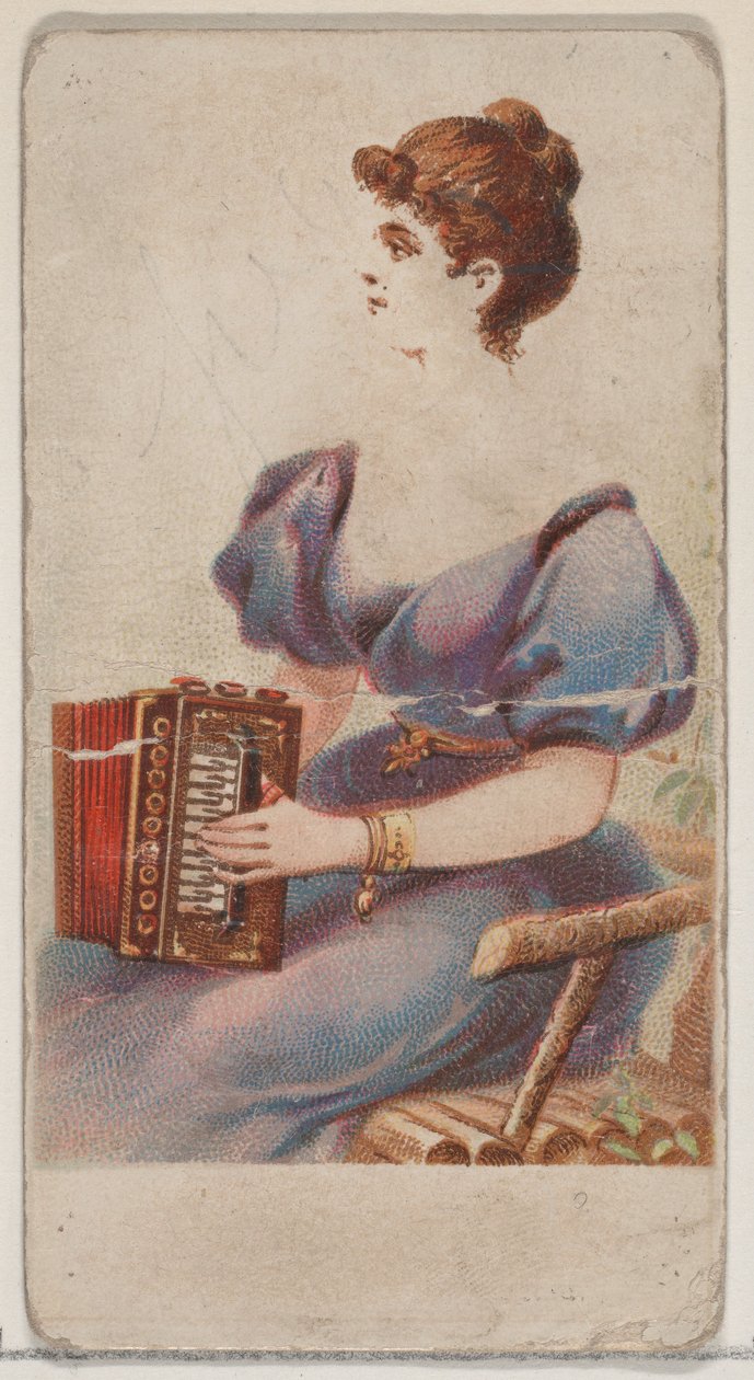 Fisarmonica, dalla serie Strumenti Musicali N82 per sigarette Duke, 1888 da Schumacher and Ettlinger