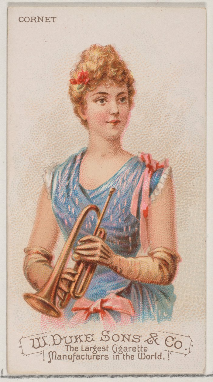 Cornetta, dalla serie Strumenti Musicali N82 per sigarette marca Duke, 1888 da Schumacher and Ettlinger