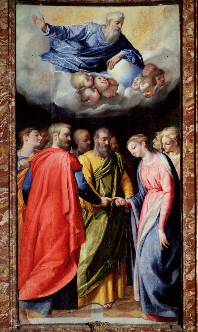 Il matrimonio della Vergine. Dipinto di Scipione Pulzone il Gaetano (1550-1598) e Giuseppe Valeriano (1542-1606) 1584-1588 Roma, chiesa del Gesù, Cappella della Madonna della Strada da Scipione Pulzone