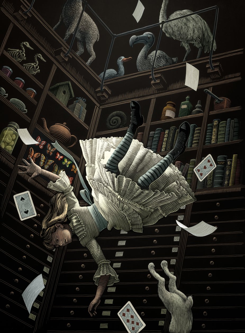 Le avventure di Alice nel Paese delle Meraviglie, 2005 (tavola a graffio, colorata in digitale) da Scott McKowen