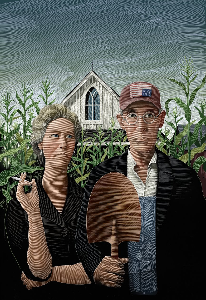 Bambino sepolto, 2018 (tavola di graffio, colorata in digitale) da Scott McKowen