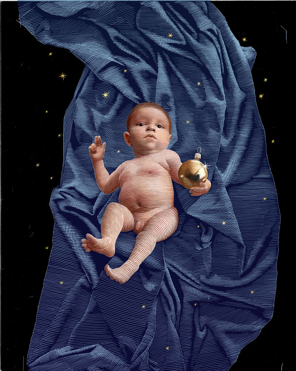 Immanuel, 2024 (tavola di graffio, colorata digitalmente) da Scott McKowen