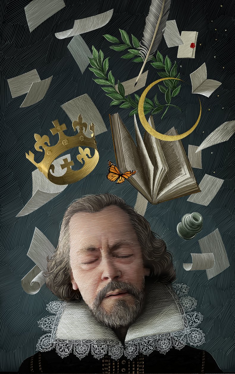 Sogno di Shakespeare, 2016 (tavola di graffio, colorata in digitale) da Scott McKowen