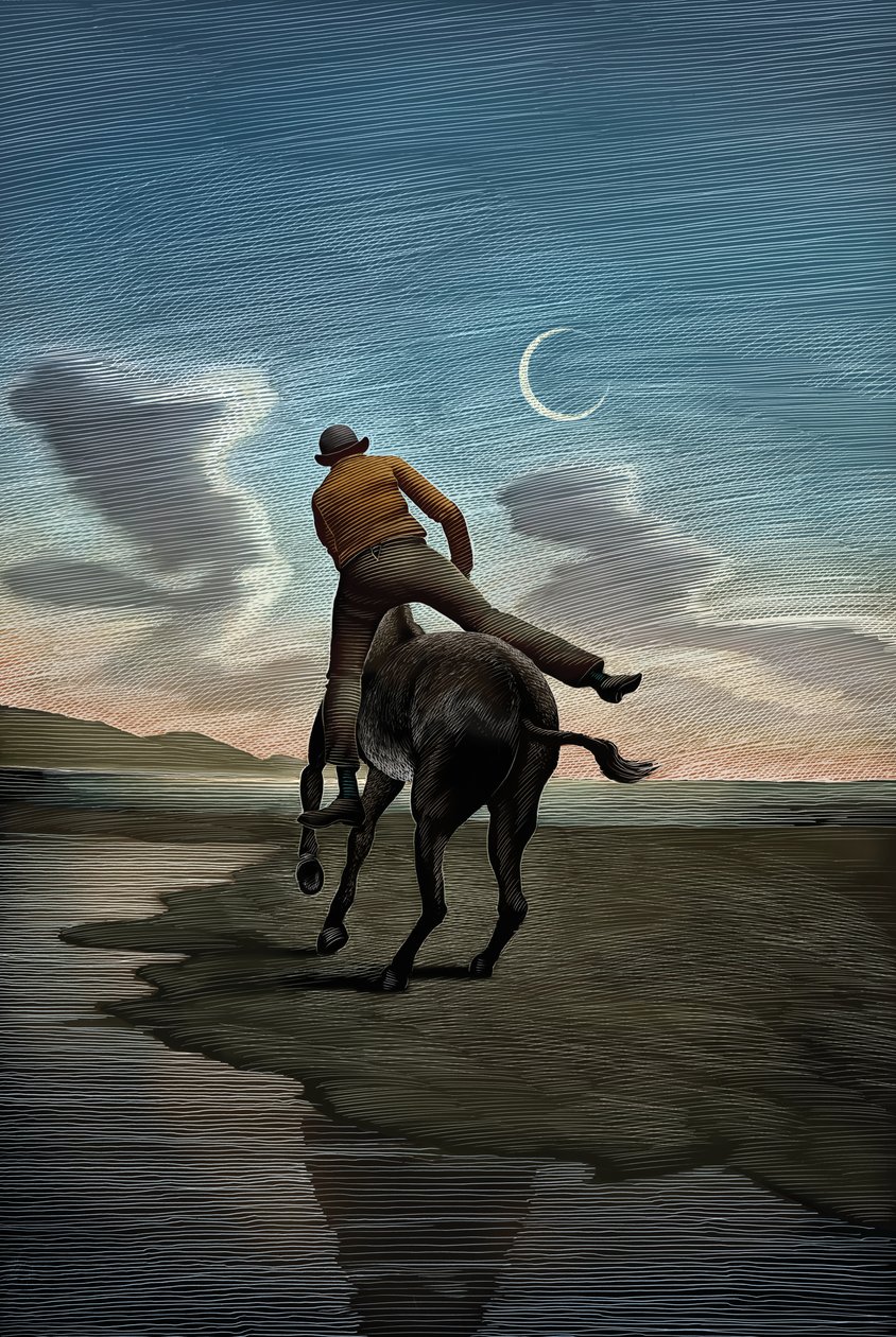 Il Playboy del Mondo Occidentale, 2009 (tavola a graffio, colorata in digitale) da Scott McKowen