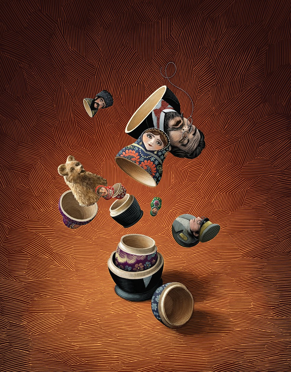Lo starnuto, 2010 (tavola a graffio, colorata in digitale) da Scott McKowen