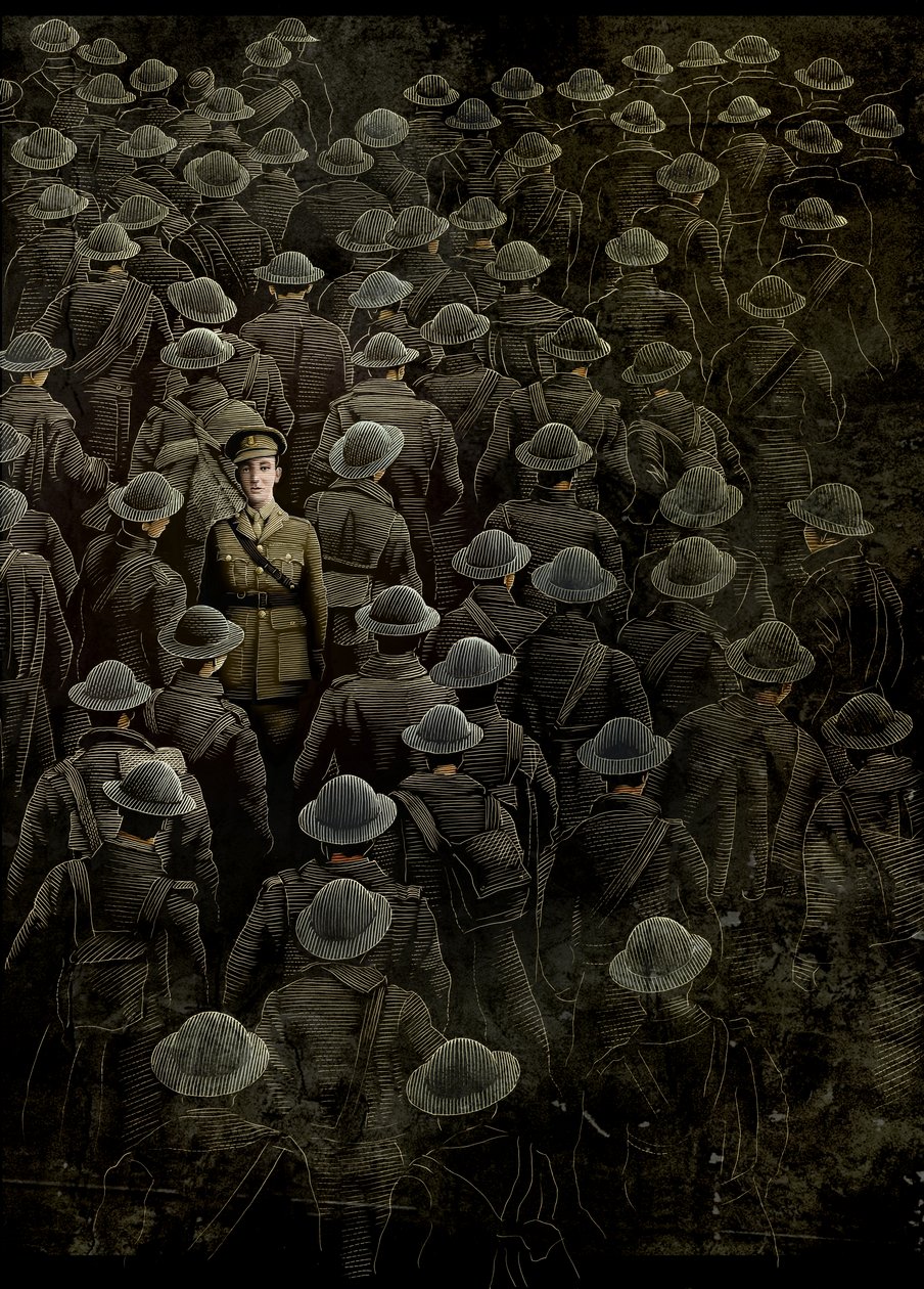Le guerre, 2018 (tavola di graffio, colorata in digitale) da Scott McKowen