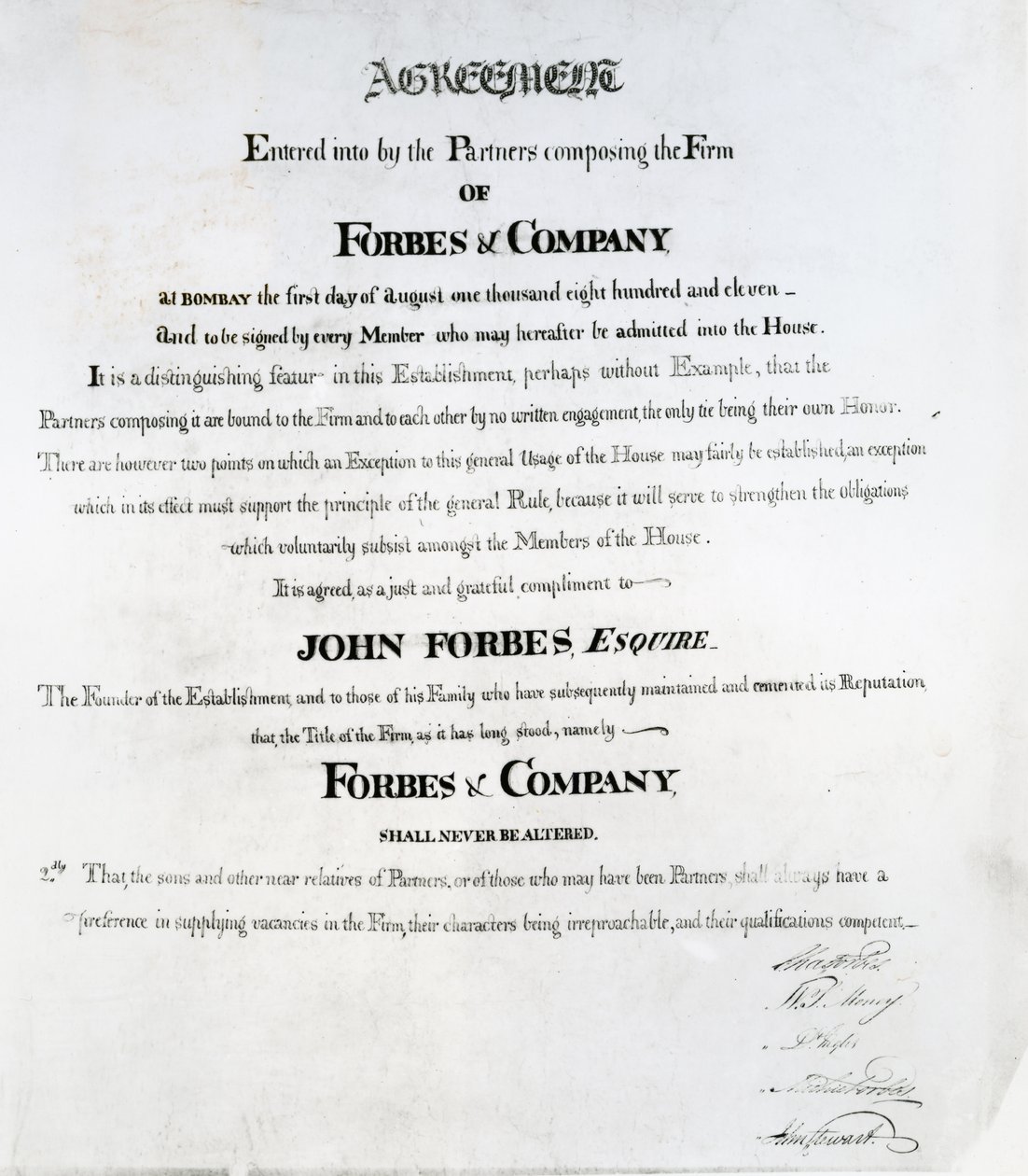 Accordo di partenariato per Forbes e Company, Bombay, 1811 da Scottish School