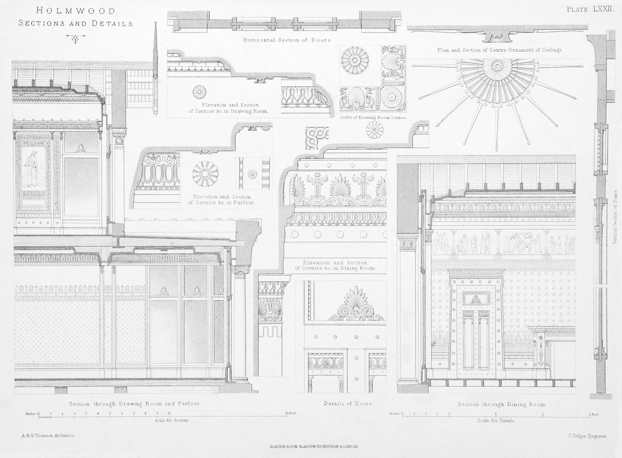 Dettagli decorativi interni di Holmwood, Glasgow da Scottish School