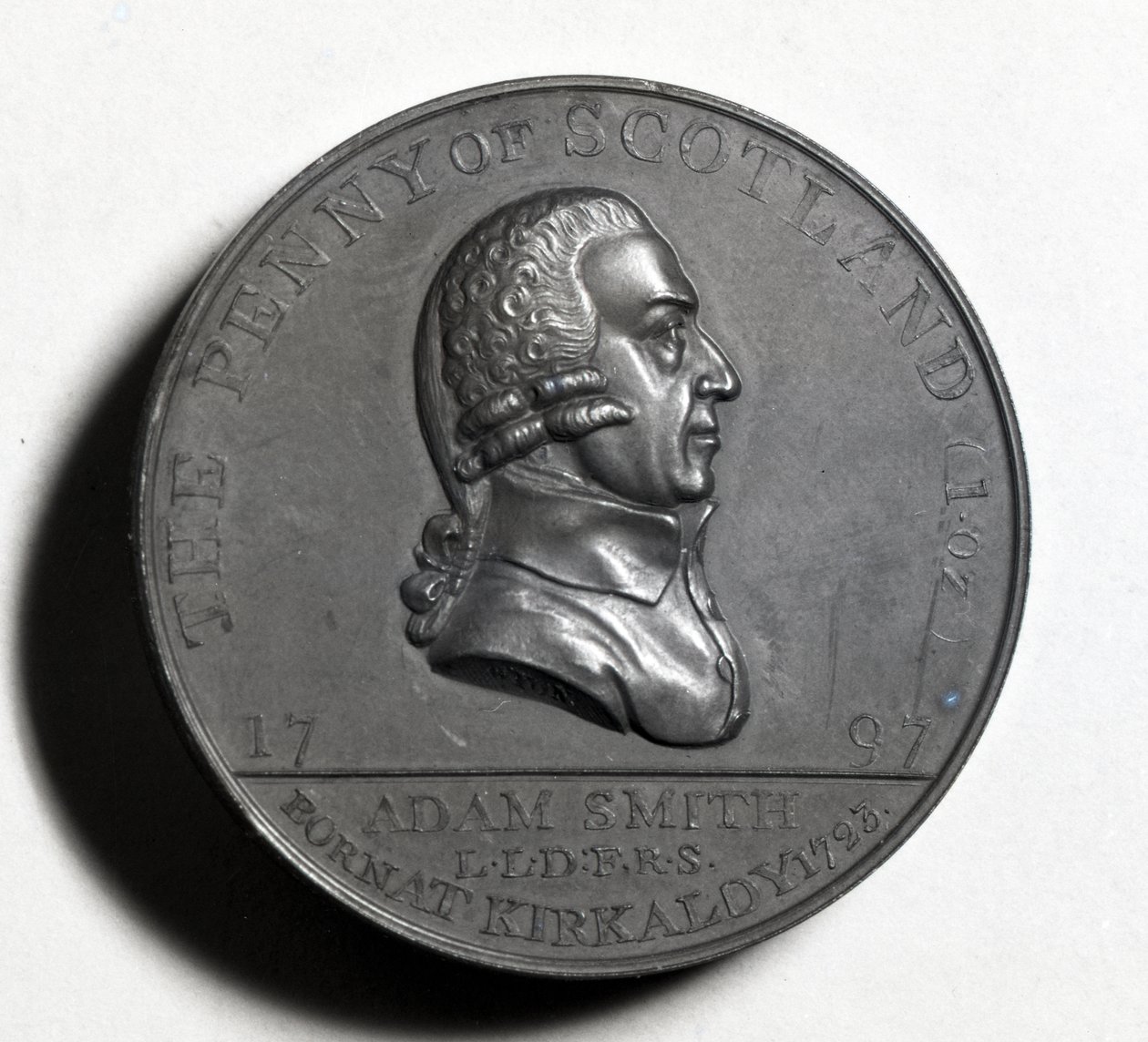 Penny scozzese commemorativo di Adam Smith (dritto), 1797 (rame) da Scottish School