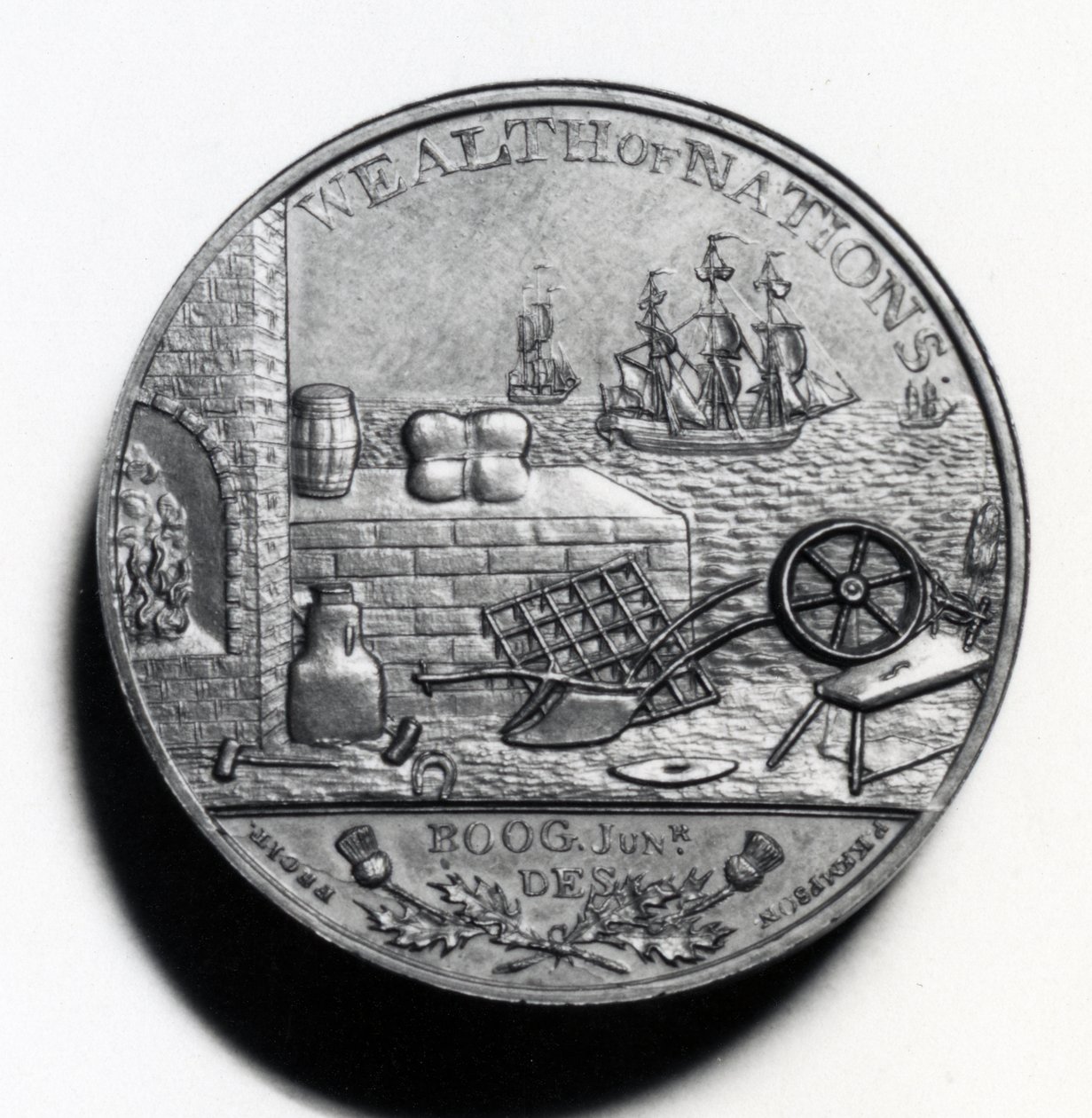 Penny scozzese commemorativo di Adam Smith (rovescio), 1797 (rame) da Scottish School