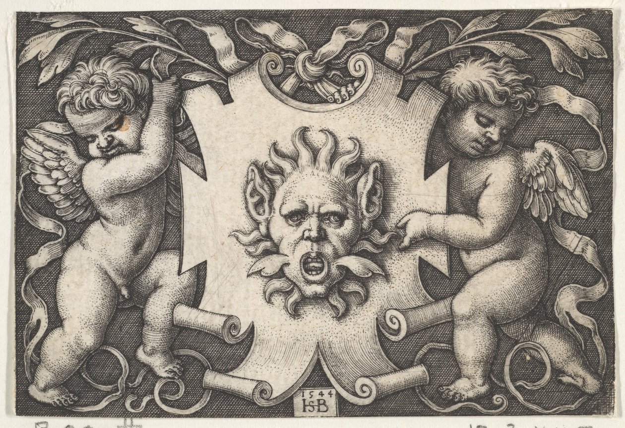 Maschera su uno scudo sostenuto da due geni, 1544 da Sebald Beham