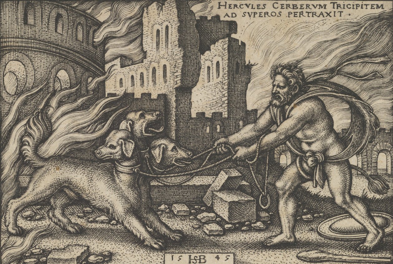 Ercole Cattura Cerbero, dai Lavori di Ercole da Sebald Beham