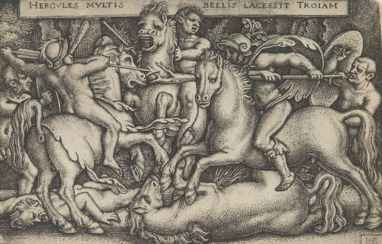 Ercole combatte contro i Troiani, dai Lavori di Ercole, 1545 da Sebald Beham