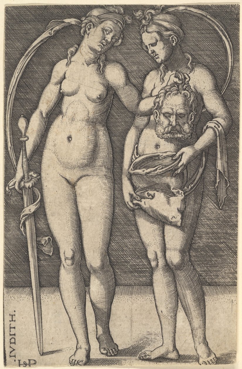 Giuditta in piedi a destra e con la testa di Oloferne nella mano destra, ca. 1520-30 da Sebald Beham