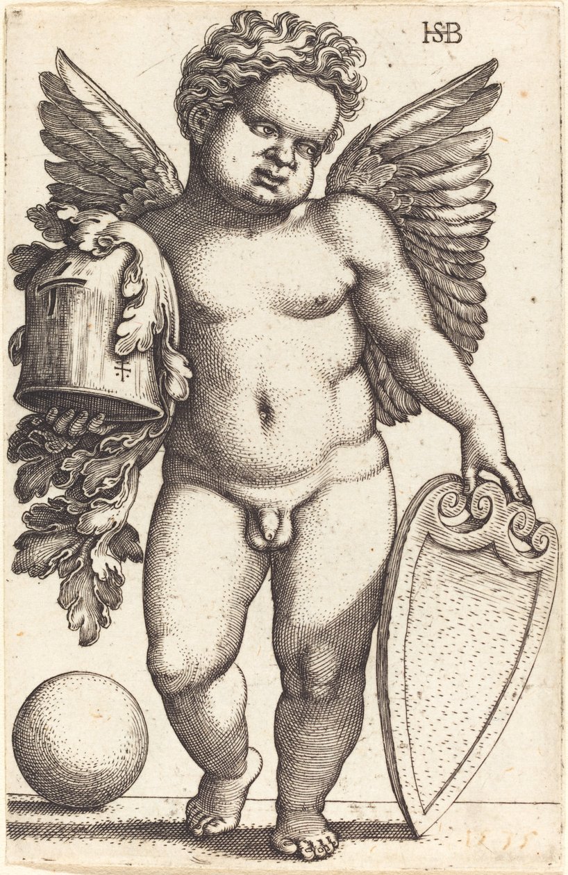 Genio maschile che tiene uno stemma da Sebald Beham