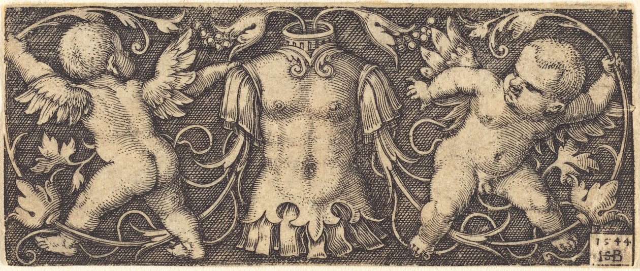 Ornamento con armature e due geni da Sebald Beham