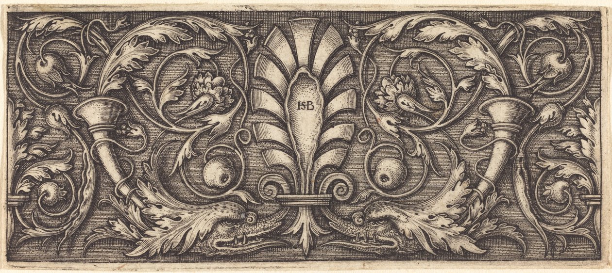 Ornamento con due delfini grotteschi da Sebald Beham