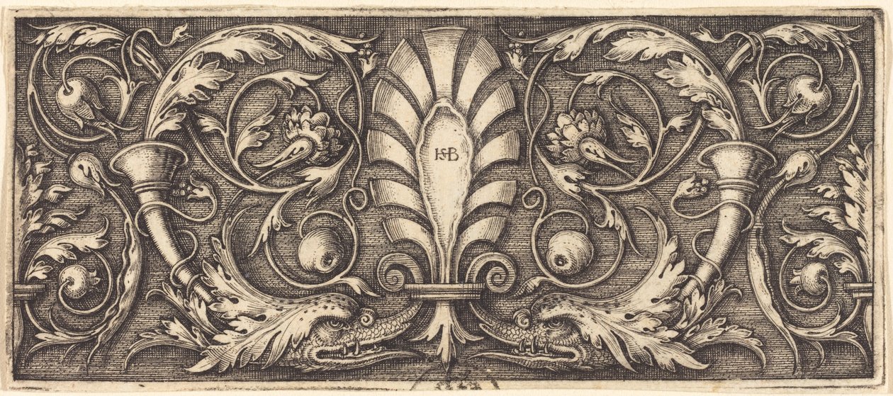 Ornamento con due delfini grotteschi da Sebald Beham