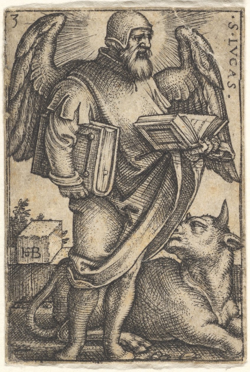 San Luca con la testa girata di profilo a destra, un libro in ciascuna mano da Sebald Beham