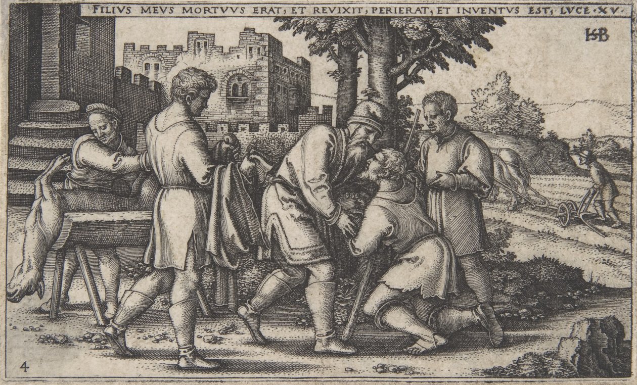 Ritorno del figliol prodigo, dalla Storia del figliol prodigo, circa 1540 da Sebald Beham