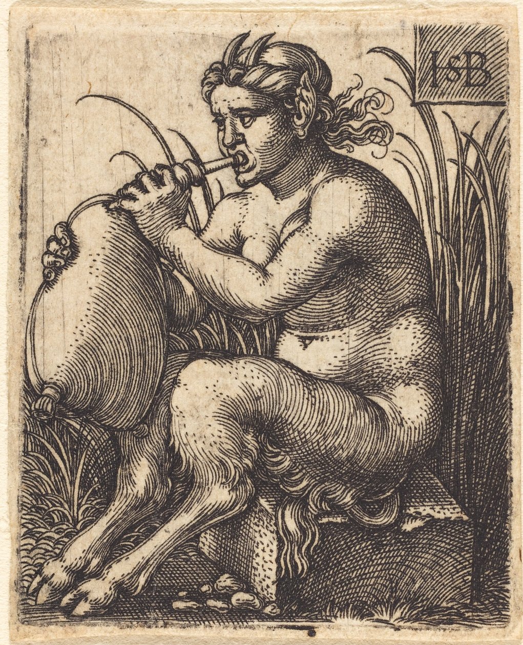 Donna satiro che suona la cornamusa da Sebald Beham