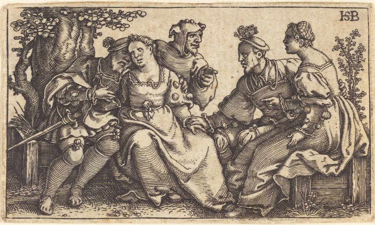 Due coppie innamorate con clown da Sebald Beham