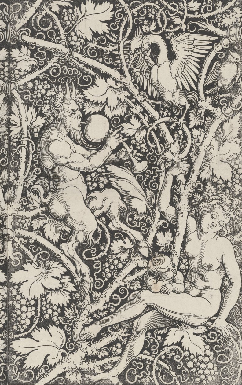 Carta da parati con famiglia di satiri da Sebald Beham