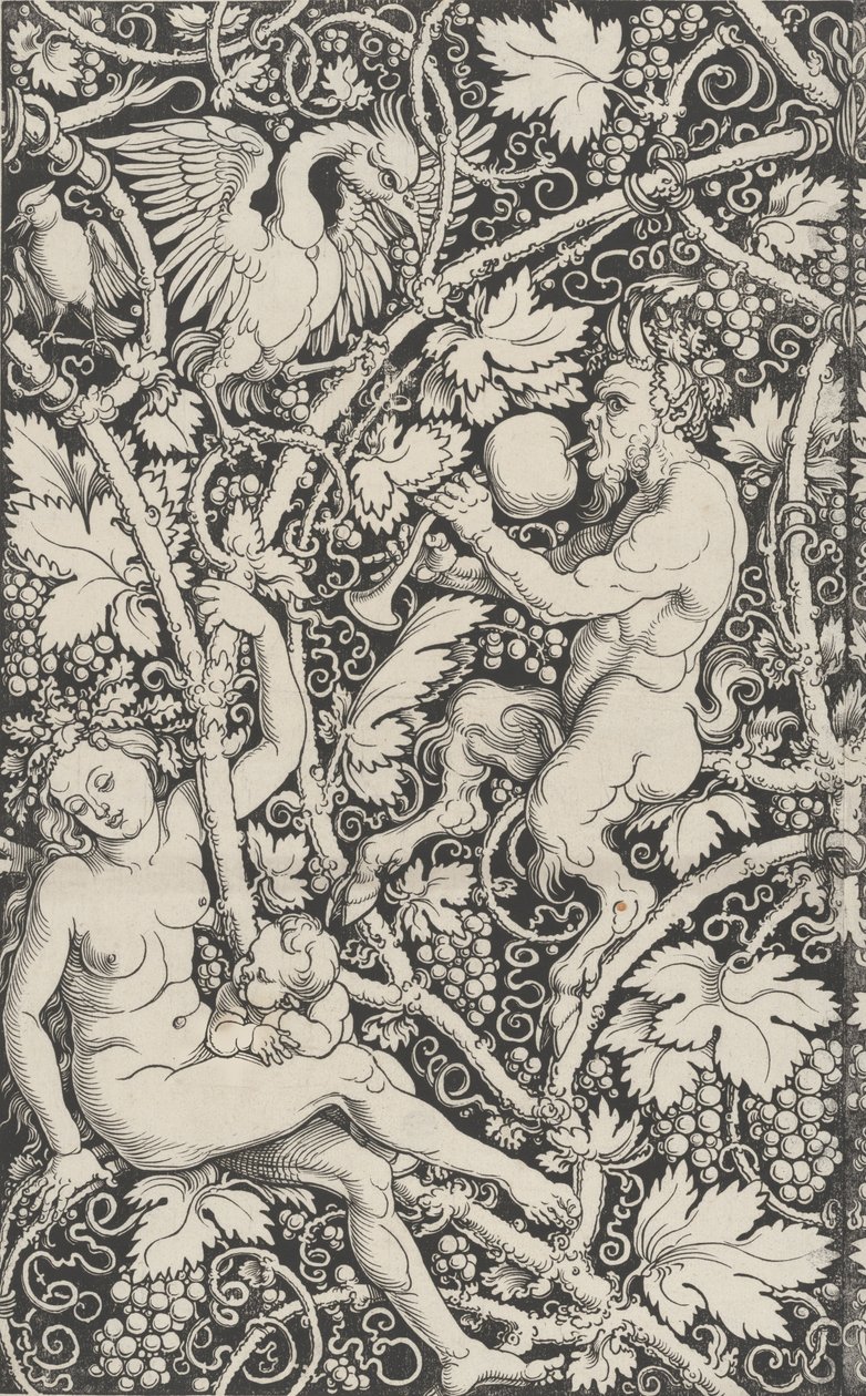 Carta da parati con famiglia di satiri da Sebald Beham