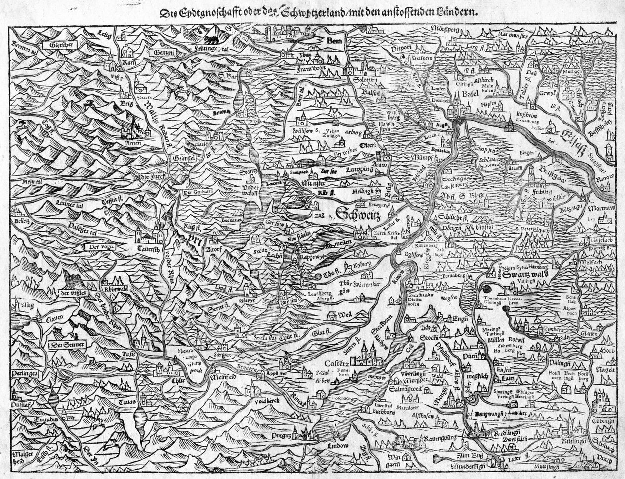 Vecchia mappa della Svizzera di Sebastian Münster, 1550 da Sebastian Munster