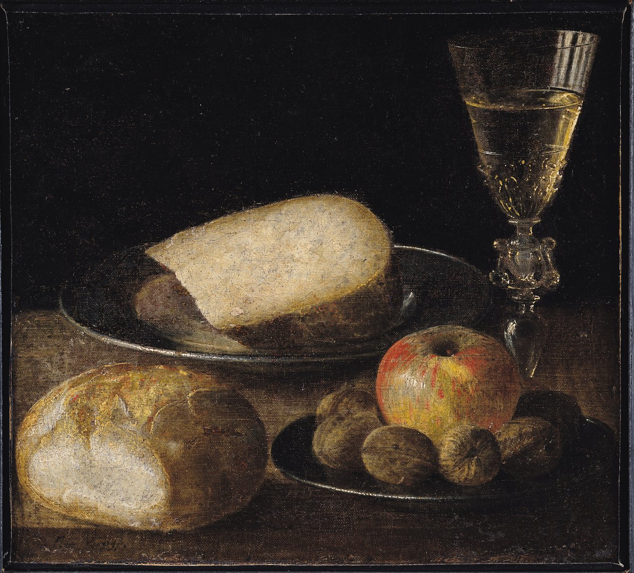 Natura morta di frutta, formaggio e pane da Sebastian Stoskopff