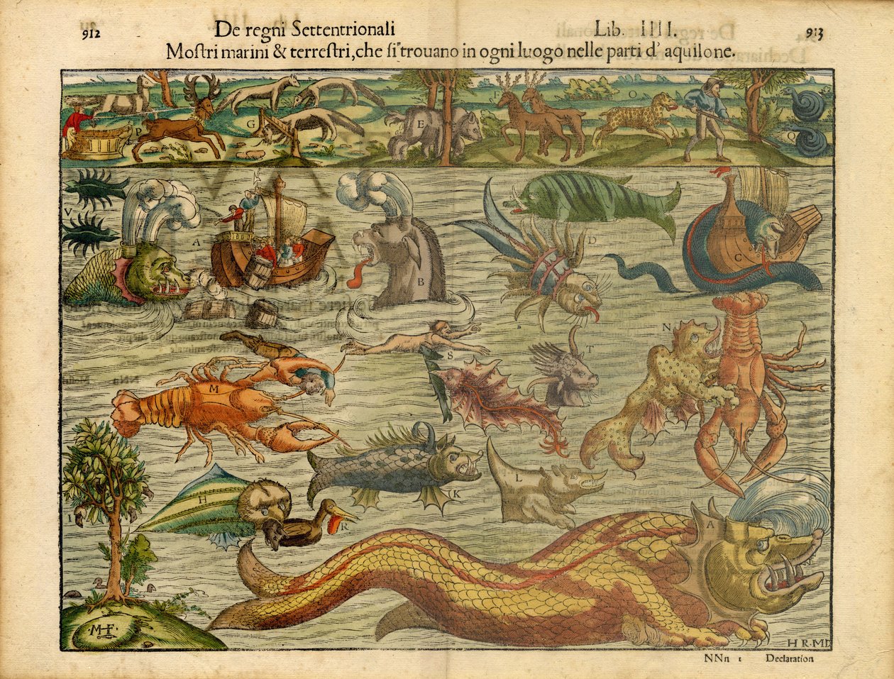 Mostri marini  terrestri... (Monsters of Sea  Land...) da Sebastian & Magnus Olaus (1490-1557) Münster