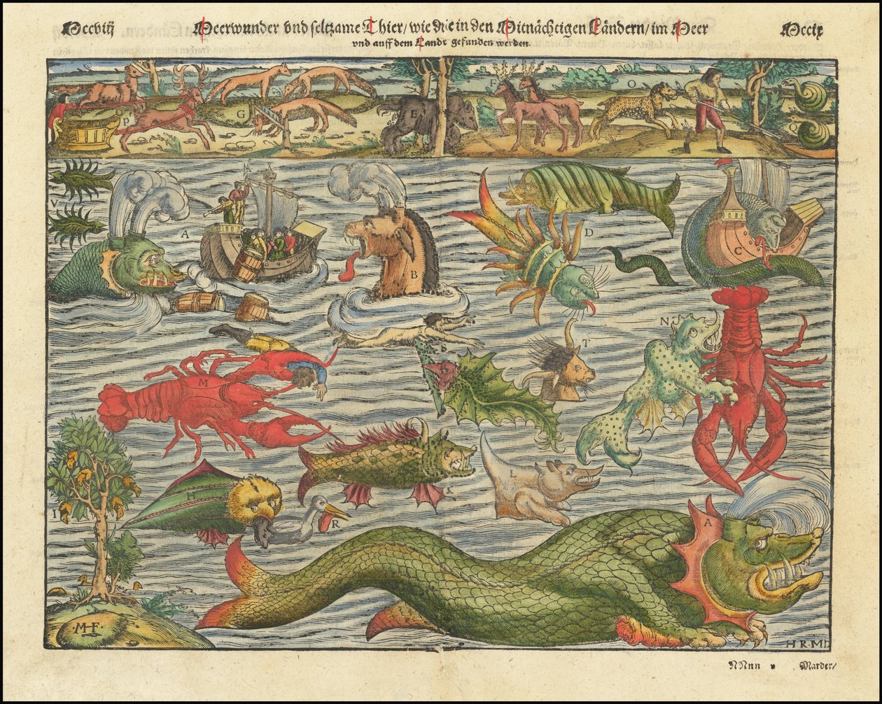 Carta dei mostri terrestri e marini di Sebastian Munster, 1570 ca. da Sebastian Munster