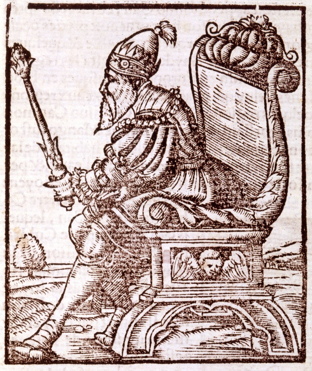 Qubilai (Kubilai Khan, primo imperatore della dinastia mongola Yuan (1215-1294) - in "Cosmographia" di S. Munster. Parigi da Sebastian Munster