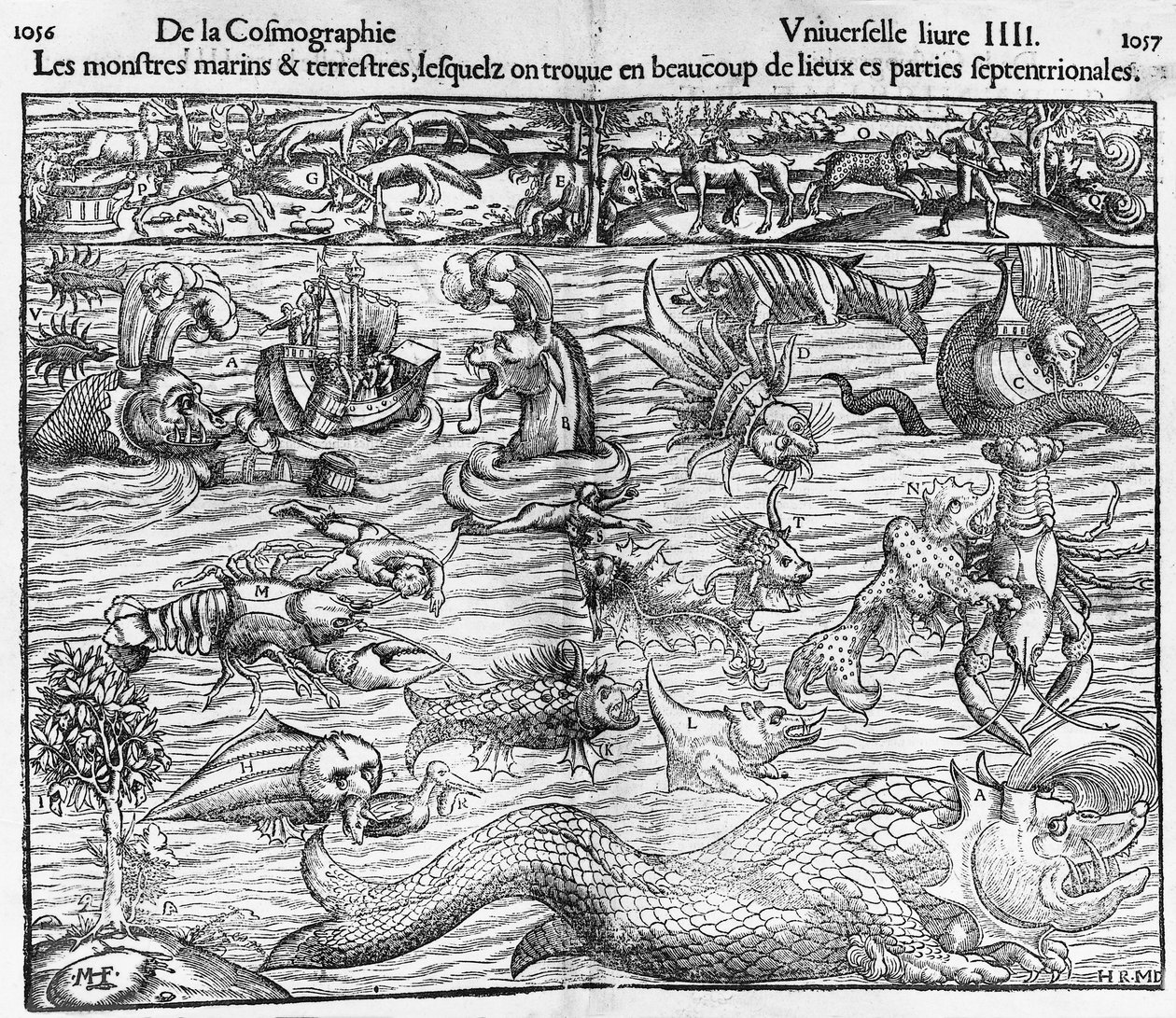 Mostri marini e terrestri, illustrazione dalla Cosmographia Universalis di Sebastian Munster (1489-1552) da Sebastian Munster