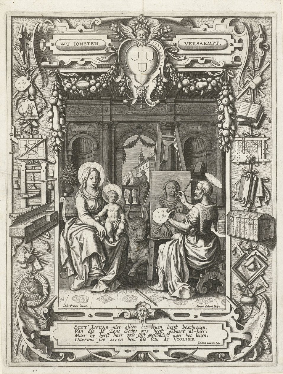 Stemma della Gilda di San Luca con San Luca che dipinge la Madonna col Bambino, 1620-21 da Sebastian Vrancx
